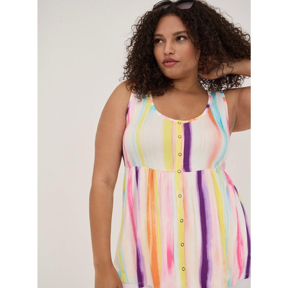 Torrid Colorful Stripes Babydoll Super Soft Scoop Neck Button-Front Tank Top 1X